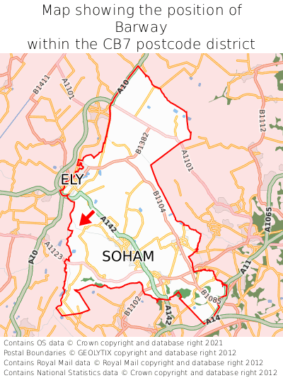 Map showing location of Barway within CB7