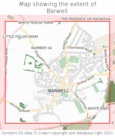 Map showing extent of Barwell as bounding box