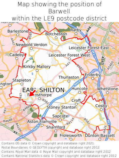 Map showing location of Barwell within LE9