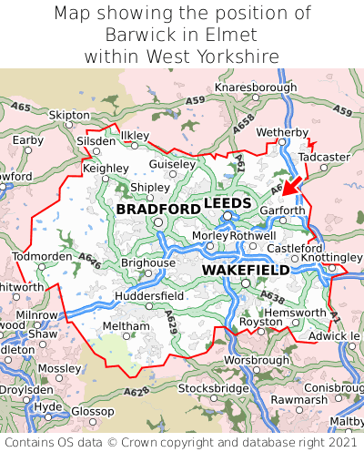Map showing location of Barwick in Elmet within West Yorkshire
