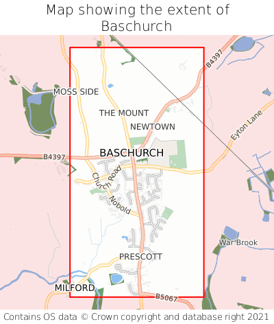 Map showing extent of Baschurch as bounding box