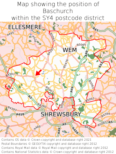 Map showing location of Baschurch within SY4