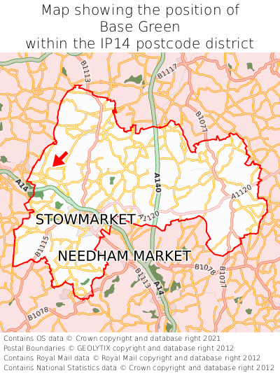 Map showing location of Base Green within IP14