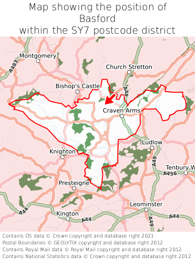 Map showing location of Basford within SY7