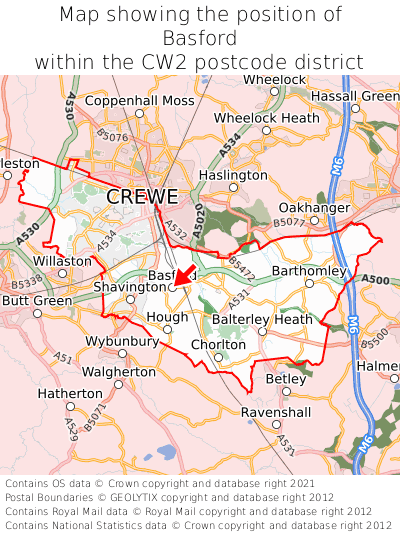 Map showing location of Basford within CW2