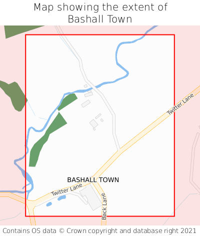Map showing extent of Bashall Town as bounding box