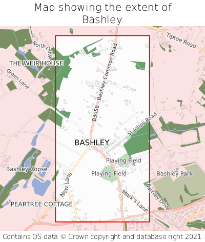 Map showing extent of Bashley as bounding box