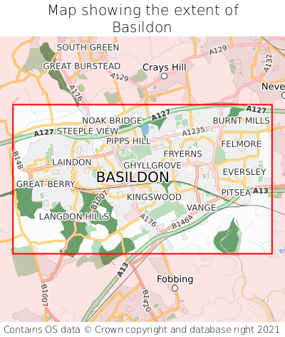 Map showing extent of Basildon as bounding box