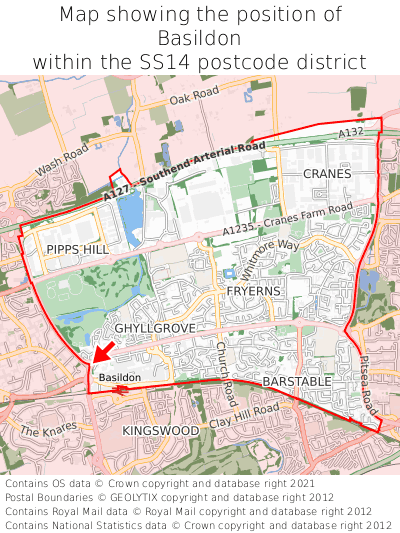 Map showing location of Basildon within SS14
