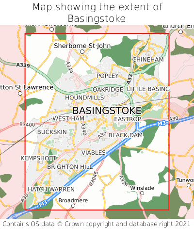 Map showing extent of Basingstoke as bounding box