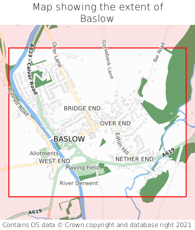 Map showing extent of Baslow as bounding box