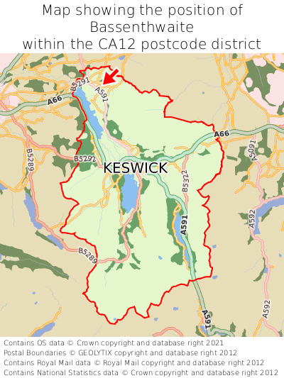 Map showing location of Bassenthwaite within CA12
