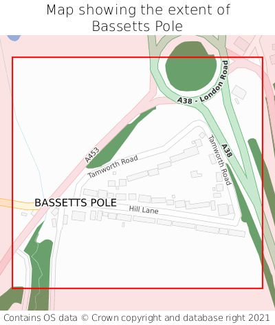 Map showing extent of Bassetts Pole as bounding box