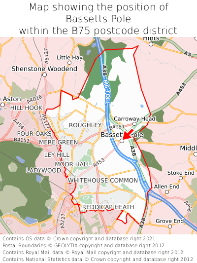 Map showing location of Bassetts Pole within B75