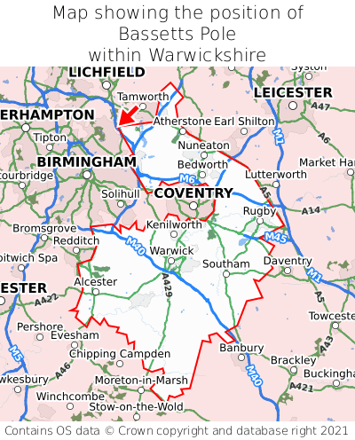 Map showing location of Bassetts Pole within Warwickshire