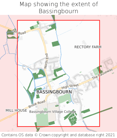 Map showing extent of Bassingbourn as bounding box