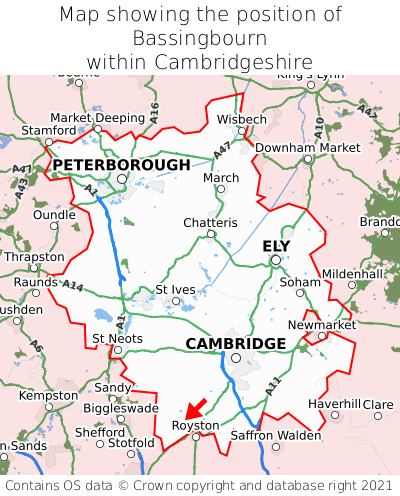 Map showing location of Bassingbourn within Cambridgeshire
