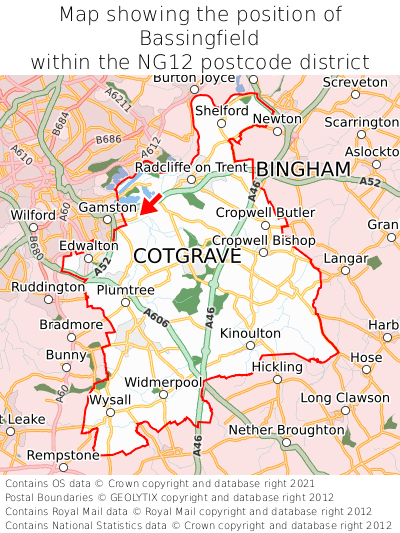 Map showing location of Bassingfield within NG12