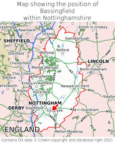 Map showing location of Bassingfield within Nottinghamshire