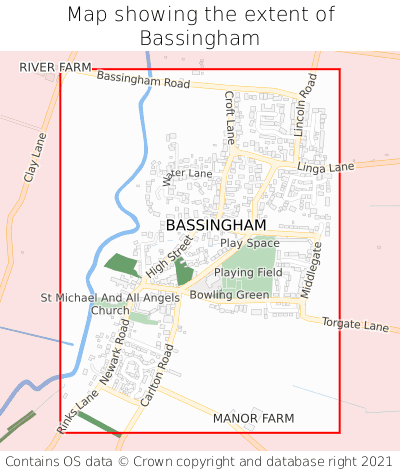 Map showing extent of Bassingham as bounding box
