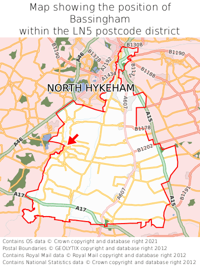 Map showing location of Bassingham within LN5