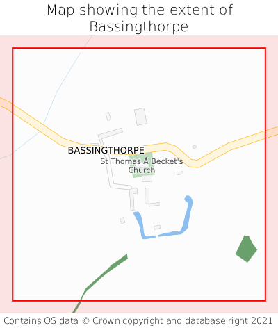 Map showing extent of Bassingthorpe as bounding box
