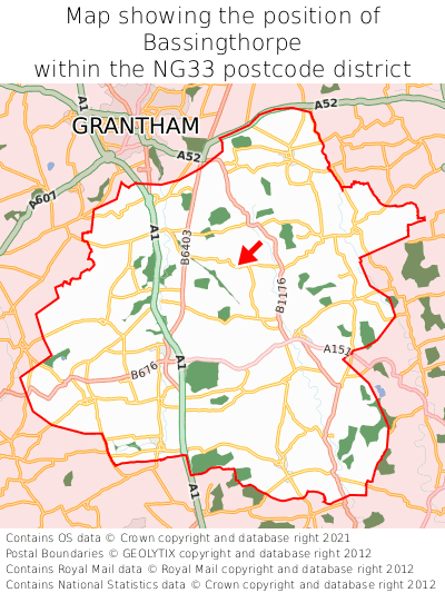 Map showing location of Bassingthorpe within NG33