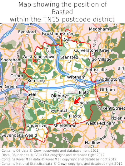 Map showing location of Basted within TN15