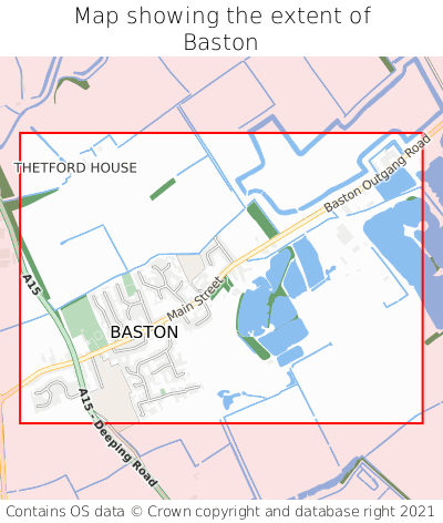 Map showing extent of Baston as bounding box