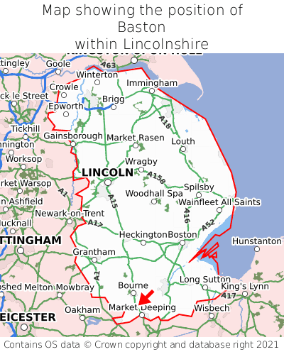 Map showing location of Baston within Lincolnshire