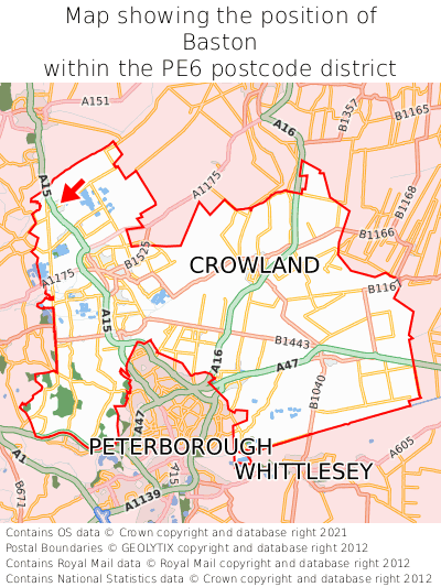 Map showing location of Baston within PE6