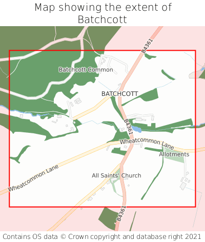 Map showing extent of Batchcott as bounding box