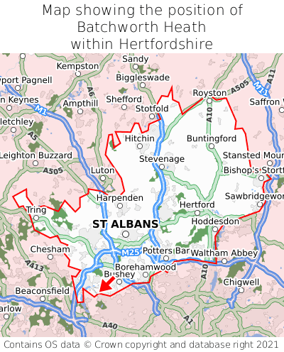Map showing location of Batchworth Heath within Hertfordshire