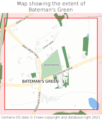 Map showing extent of Bateman's Green as bounding box