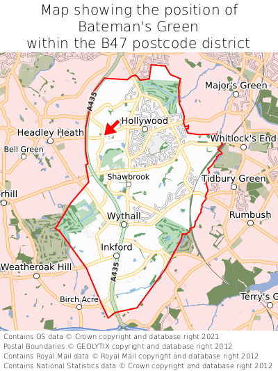 Map showing location of Bateman's Green within B47