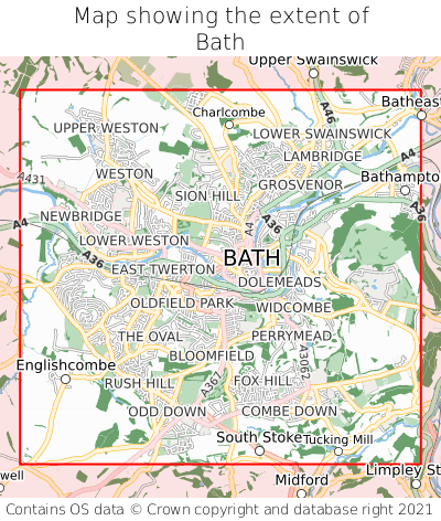 Map showing extent of Bath as bounding box