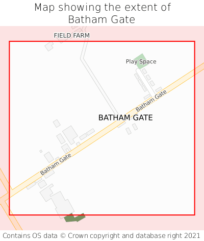 Map showing extent of Batham Gate as bounding box