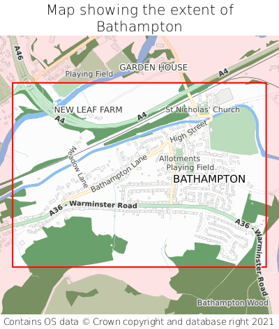 Map showing extent of Bathampton as bounding box