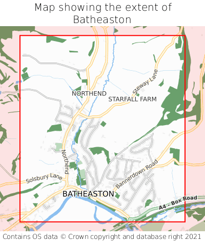 Map showing extent of Batheaston as bounding box