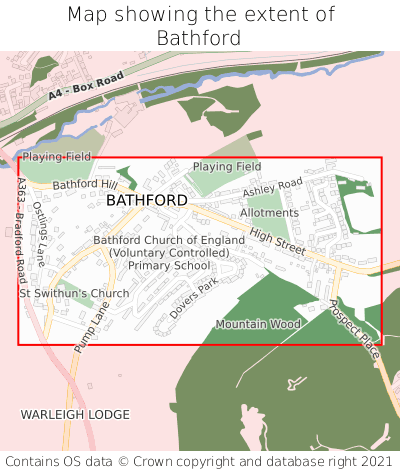 Map showing extent of Bathford as bounding box