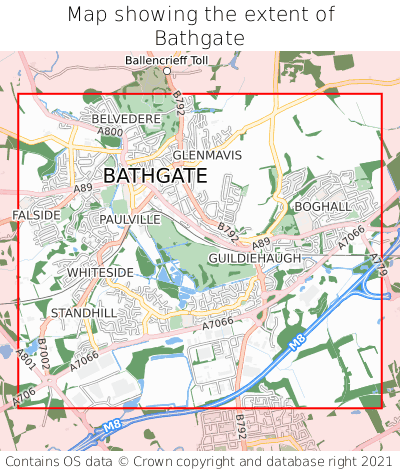 Map showing extent of Bathgate as bounding box