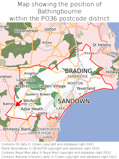 Map showing location of Bathingbourne within PO30