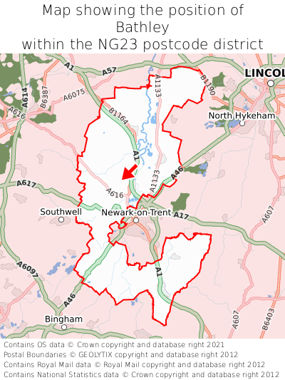 Map showing location of Bathley within NG23