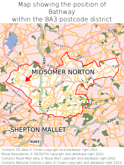 Map showing location of Bathway within BA3