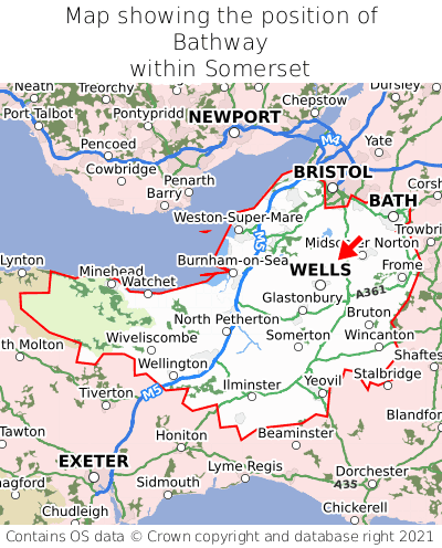 Map showing location of Bathway within Somerset