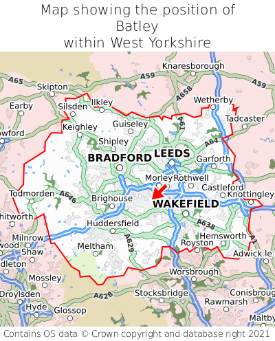 Map showing location of Batley within West Yorkshire