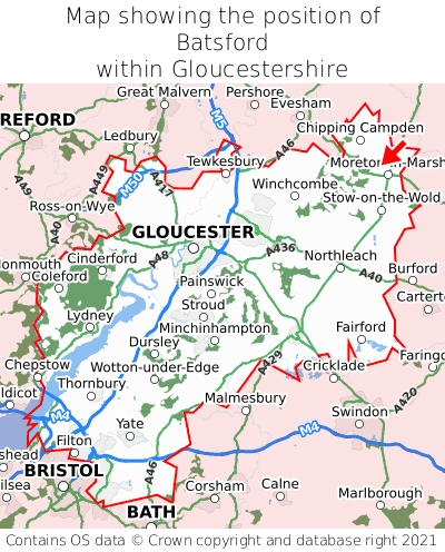 Map showing location of Batsford within Gloucestershire