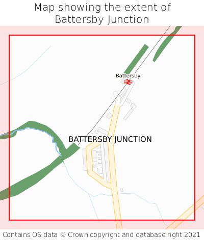 Map showing extent of Battersby Junction as bounding box