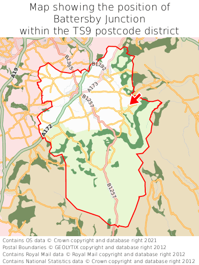 Map showing location of Battersby Junction within TS9