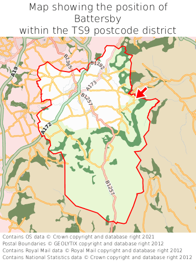 Map showing location of Battersby within TS9